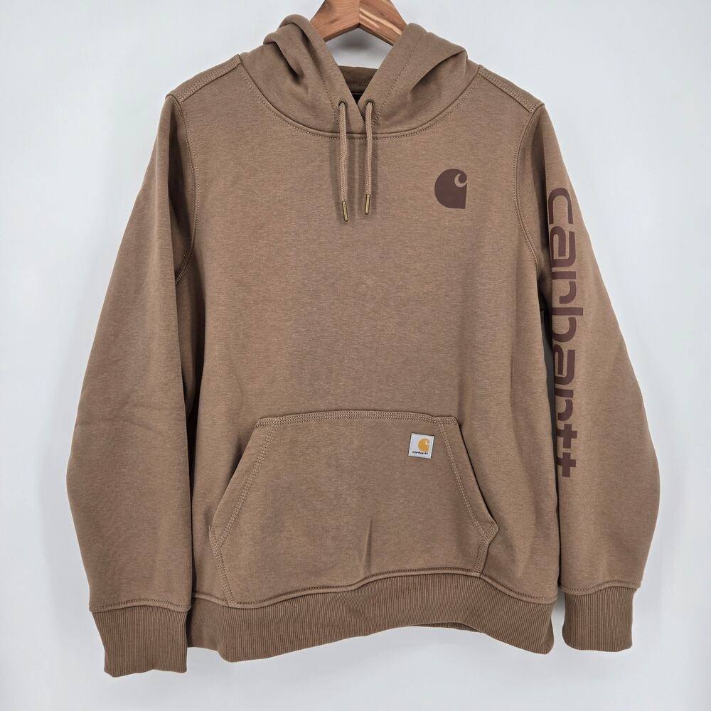 Carhartt Women’s Relaxed Fit Hoodie Brown Size L Sleeve Logo Workwear Sweatshirt